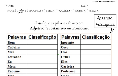 classificação de palavras